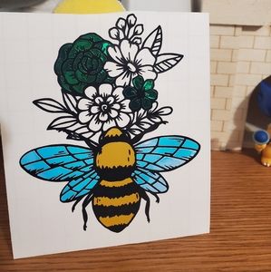Bee and flowers vinyl decal sticker